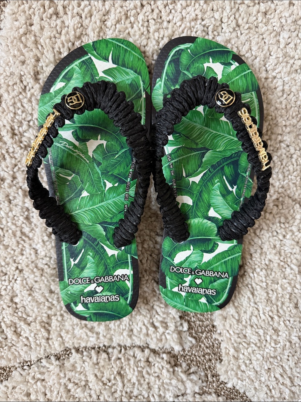 Dolce & Gabbana x Havaianas Black & Green Leaf-Print Braided Strap Flip Flops 6